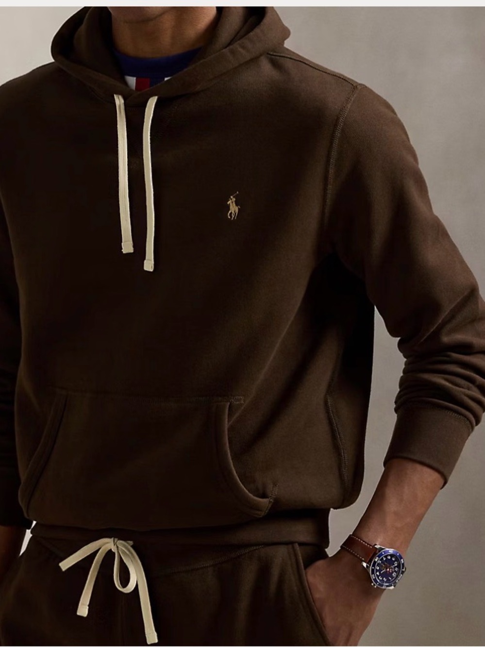 Polo by Ralph Lauren Brown Pullover Hoodie with Contrast Drawcords